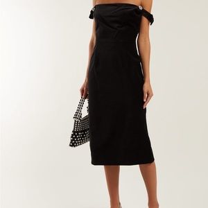 ALEXACHUNG Falling Strap Crystal Embellished Velvet Black Dress